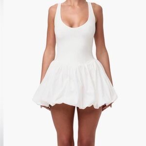 Naked Wardrobe Scoop Neck White Tank Bodysuit with Bubble Skirt